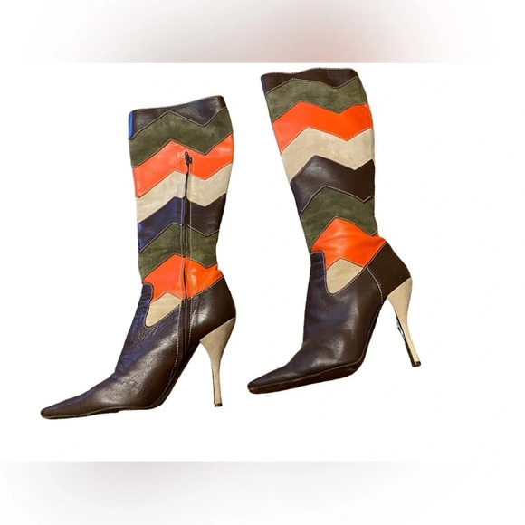 Missoni Leather Suede Chevron Zig Zag Boots - Picture 2 of 14